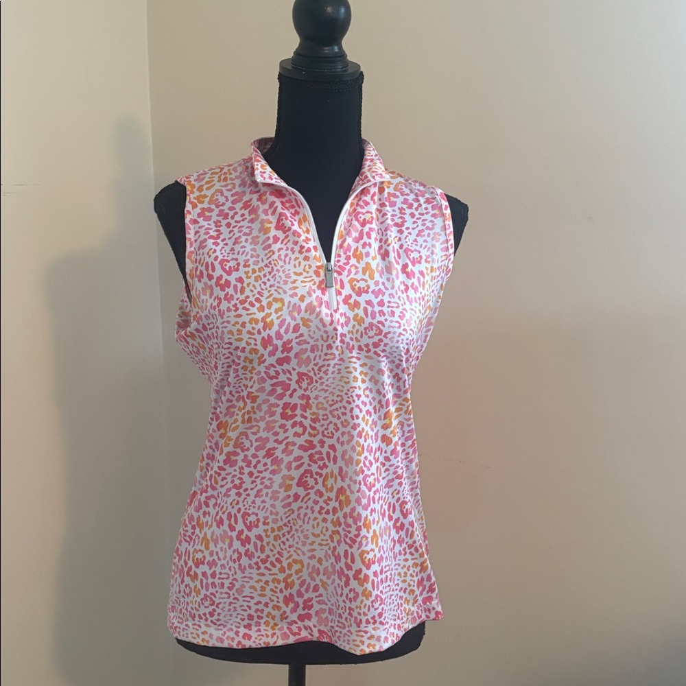 Tail Vibrant Pink and Orange Patterned Golf Shirt